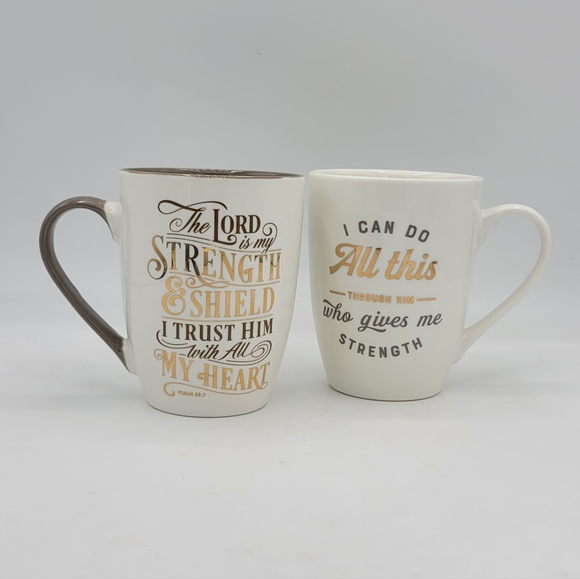 Christian Art Gifts Scripture Mugs Pair Bible Verse Gold Lettering Ceramic Cups - Picture 11 of 11